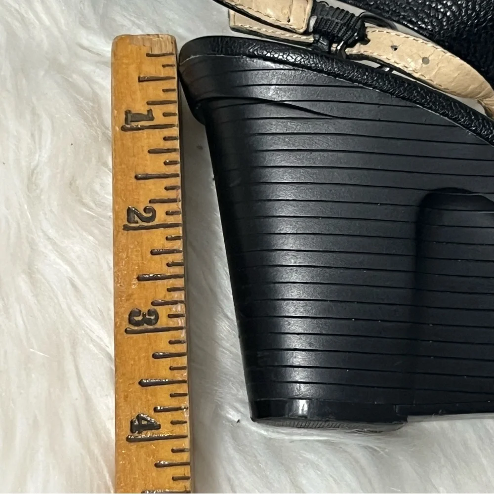 Marc Fisher Black Leather Peep-Toe Slingback Rockabilly Platform Wedges 6.5